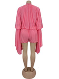 Beyprern New Chic Pink Ruffles Tierred Mesh Romper Cute Girls Batwing Sleeve Ruched Short Jumpsuit Loose Overalls Night Clubwear-belleandkai.com