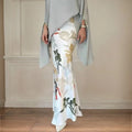 Retro Floral Print Two Piece Set Fashion O Neck Batwing Sleeves Irregular Clipping Solid Color Stand Collar Blouses Tops Suits-belleandkai.com