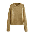 UNIZERA 2023 Autumn/Winter New Product Women's New Fashion Casual Versatile Casual Metal Fragmented Loose Round Neck Knit Top-belleandkai.com