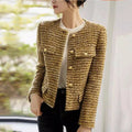 CJFHJE Women's Gold Short Woolen Coat  Autumn Winter New Korean Fashion Tweed Coat Elegant Retro Female OL Outwear Wool Jacket-belleandkai.com
