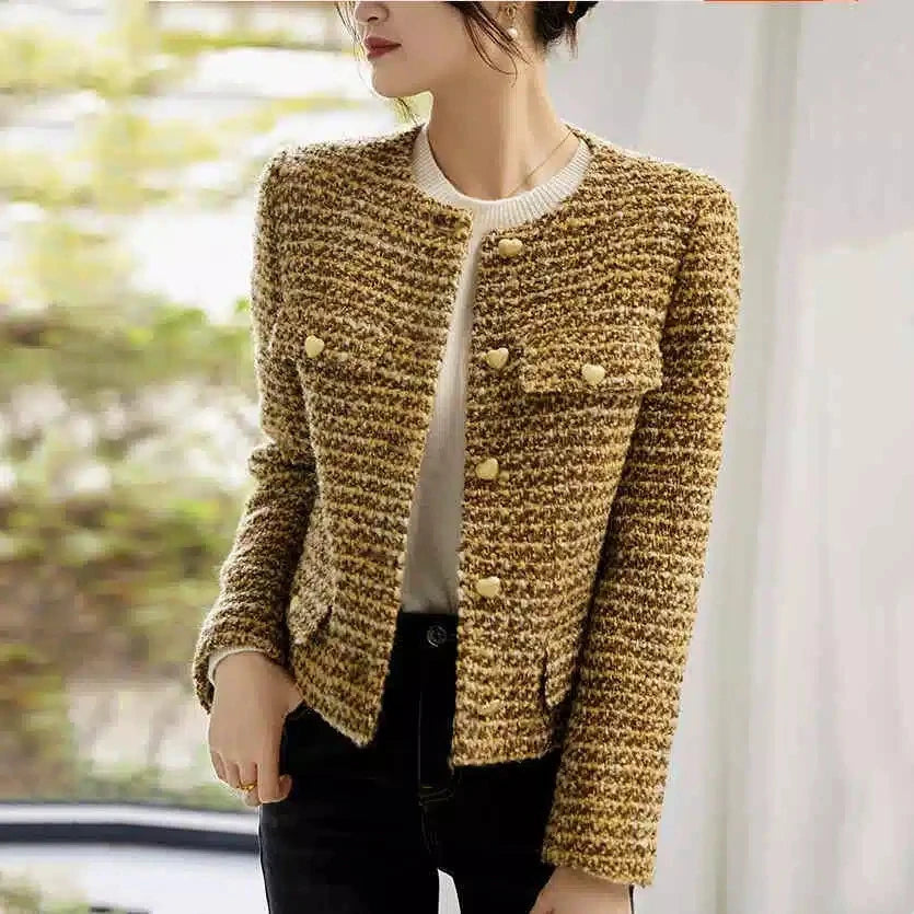 CJFHJE Women's Gold Short Woolen Coat  Autumn Winter New Korean Fashion Tweed Coat Elegant Retro Female OL Outwear Wool Jacket-belleandkai.com