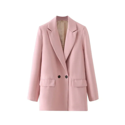 Winter Women Apricot Blazer Coat 2025 Lady Vintage Double Breasted Blazer Notched Collar Pocket Female Outerwear Chic Tops Deat-belleandkai.com