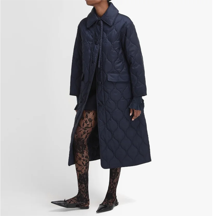 Cotton padded women's loose collar warm single breasted solid color comfortable ultra simple diamond grid long coat jacket-belleandkai.com