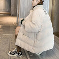 Gidyq Women Corduroy Padded Down Jacket Korean Fashion Letter Embroidery Padded Warm Coats Winter Casual Female Loose Outerwear-belleandkai.com
