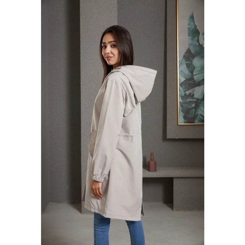 Fahsyee Raincoat Women, Rain Jacket Waterproof Raincoat Hooded Windbreaker Outdoor Long Active-belleandkai.com