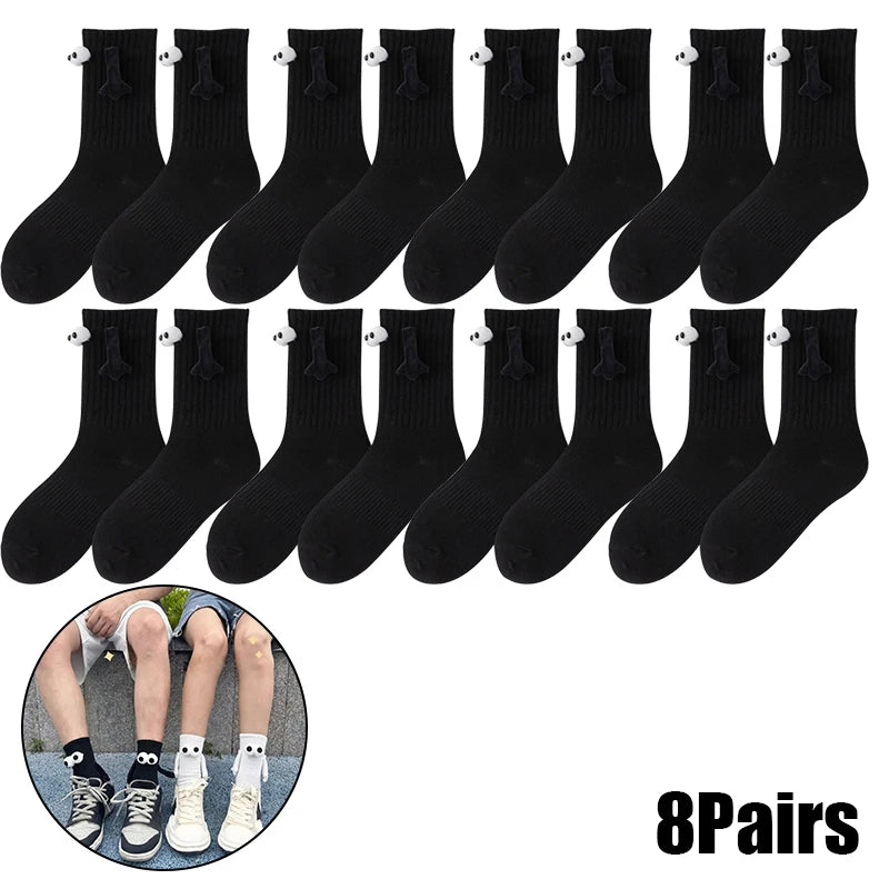 Magnetic Socks with Hands Women Men Fashion Black White Funny Cute Cartoon Eyes Couple Mid-tube Socks for Gifts-belleandkai.com