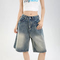 2025 Korean Street Casual Y2K Loose Wide-leg Denim Shorts Five-point Baggy Jeans Women's All-match Straight Summer Hot Shorts-belleandkai.com