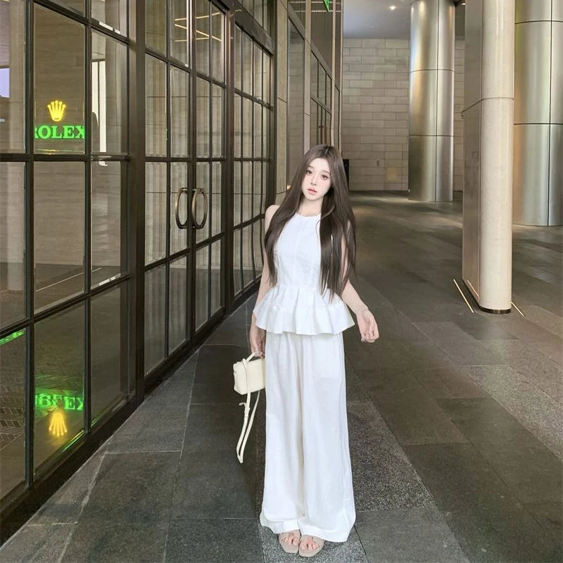 Pant Sets for Women 2 Pieces Ruffle New Matching Chic and Elegant Clothes Full Casual Luxury Promotion Wide Leg Trousers Woman-belleandkai.com