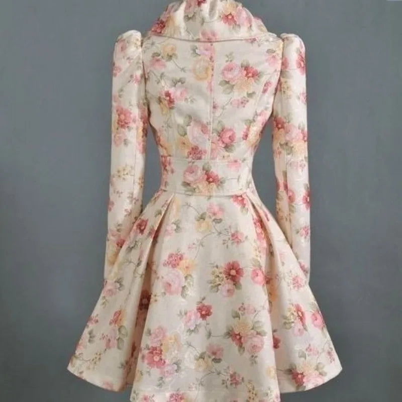 2025 Spring Autumn Women Trench New Flower Coat Medium and Long Windbreaker with Large Collar Women's Clothing-belleandkai.com