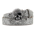 Skull Rhinestone Belts For Women Men Y2K Leather Strap Crystal Studded Western Cowgirl Cowboy Diamond Bling Bling Belt-belleandkai.com