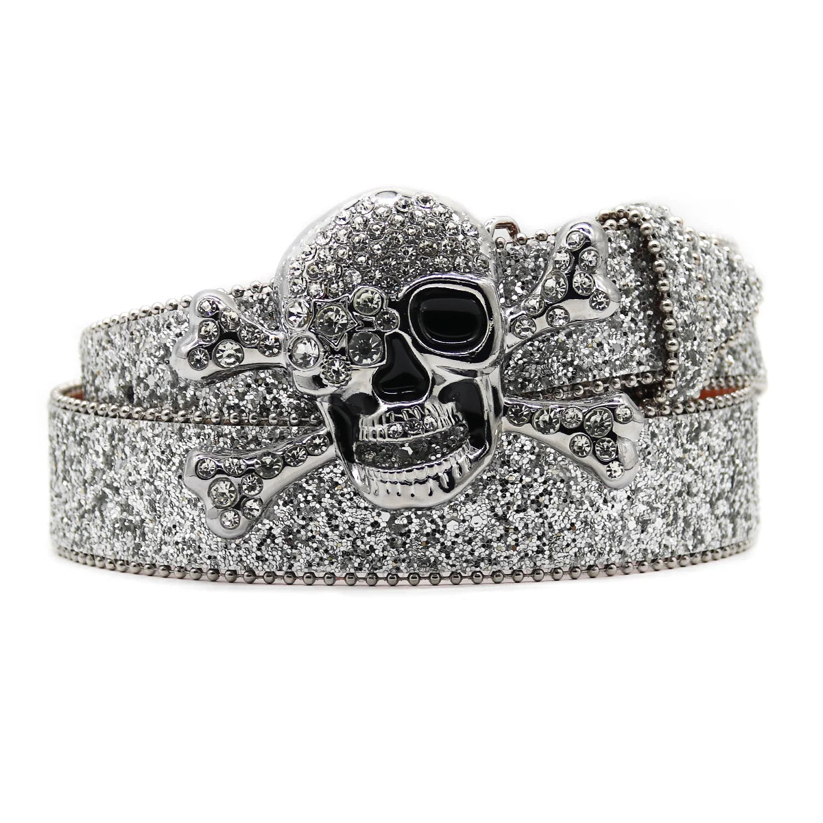 Skull Rhinestone Belts For Women Men Y2K Leather Strap Crystal Studded Western Cowgirl Cowboy Diamond Bling Bling Belt-belleandkai.com
