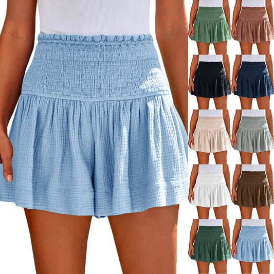 Women Shorts Ladies Casual Solid Color Breathable Fashion Wide Leg Shorts For Women Summer Female Pleated Shorts-belleandkai.com