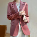 Women Blazers Spring Summer New Fashion Korean Silk Satin Suit V-neck Loose Top Jacket Single Button Suit Blazers Outerwear-belleandkai.com