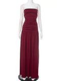 Mozision Off-shoulder Strapless Pleated Sexy Maxi Dress Women Fashion Backless Sleeveless High Waist Ruched Long Dress Elegant-belleandkai.com