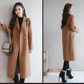 2024 Autumn Winter Women Vintage Coffee Blue Mid-Long Coat Jackets Female Concise Korean Style Loose Outside Thermal Woolen Coat-belleandkai.com