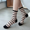 Women Transparent Black Heart Pattern Socks Ultra-thin Elastic Crystal Silk Socks Nylon Fashion Ladies Summer Short Ankle Socks-belleandkai.com
