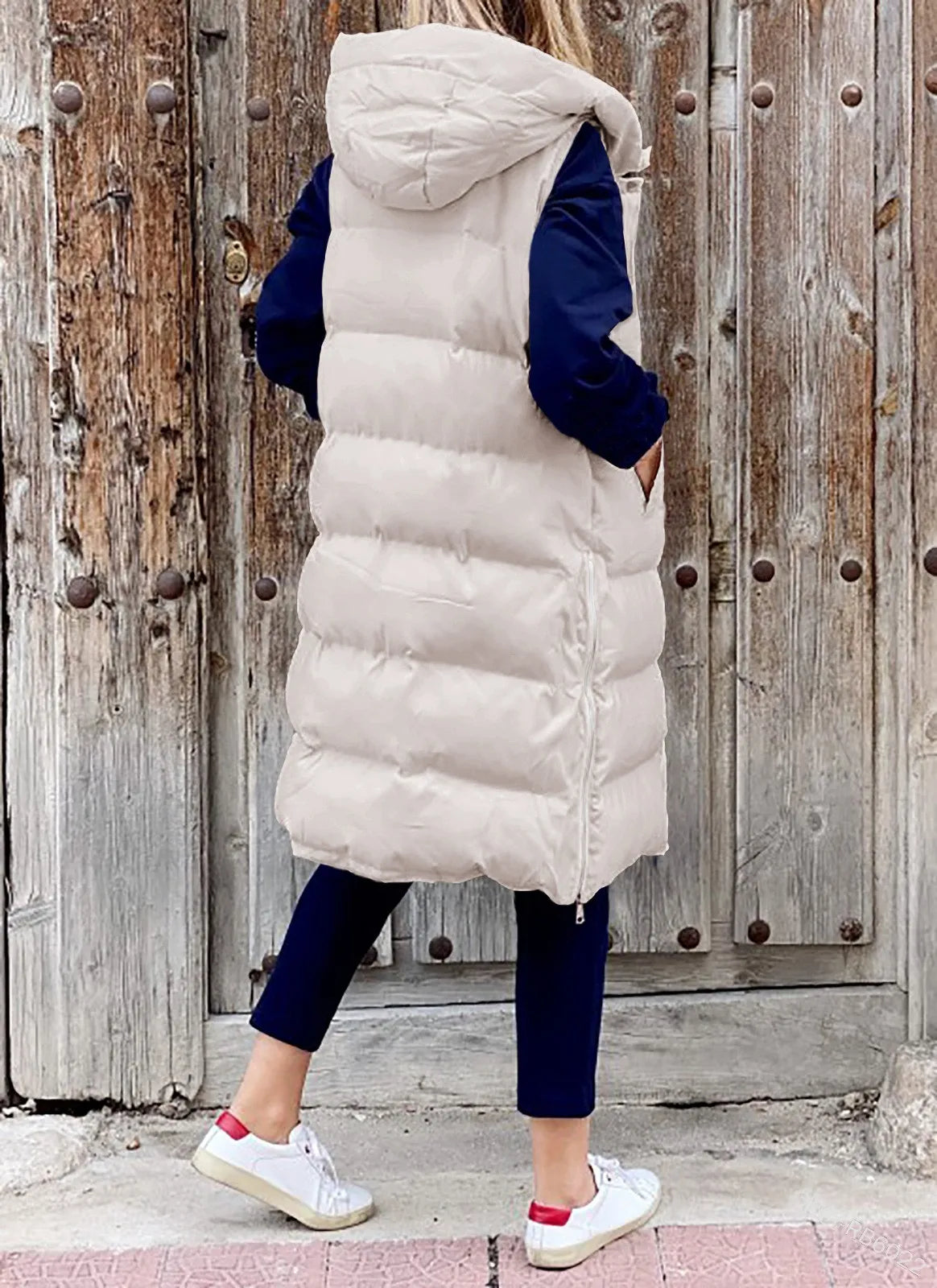 Women's Long Coat Vest With Hood Autumn Winter Sleeveless Warm Cotton Down Coat Waistcoat Quilted Vest Down Jacket Outwear 5XL-belleandkai.com