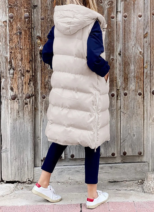 Women's Long Coat Vest With Hood Autumn Winter Sleeveless Warm Cotton Down Coat Waistcoat Quilted Vest Down Jacket Outwear 5XL-belleandkai.com
