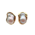 Y·YING Cultured White Keshi Baroque Pearl Stud Earrings Gold Plated Stud-belleandkai.com