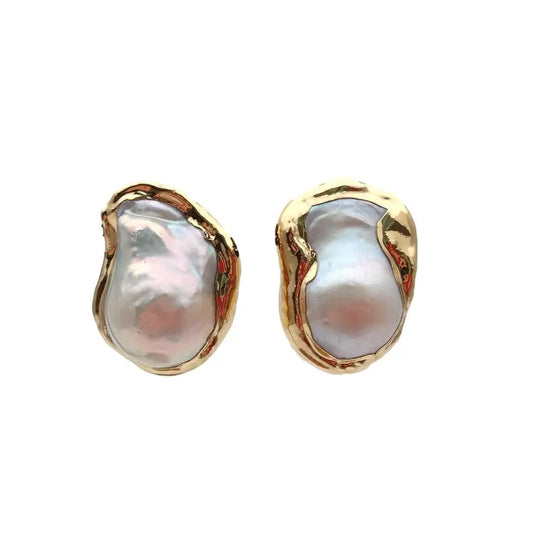 Y·YING Cultured White Keshi Baroque Pearl Stud Earrings Gold Plated Stud-belleandkai.com