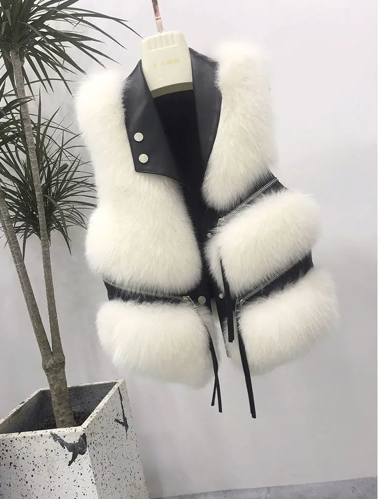 Fur Coat Women's Vest Short Clothing Autumn Winter Patchwork Slim Fashion Versatile-belleandkai.com
