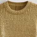 UNIZERA 2023 Autumn/Winter New Product Women's New Fashion Casual Versatile Casual Metal Fragmented Loose Round Neck Knit Top-belleandkai.com