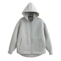 TRAFZA Autumn Women Gray Jacket With Hood Long Sleeve Big Pocket Zipper Jacket Coat Woman Loose Casual Outerwear Coat Tops-belleandkai.com