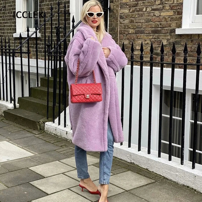 Casual Loose Autumn Women Jacket Winter Teddy Coat Woman Faux Fur Coat Female Plush Thick Warm Fleece Long Jacket Oversized-belleandkai.com