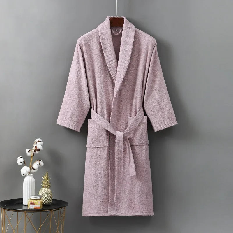 100% Cotton Terry Towel Bathrobe Robe Man And Women Kimono Dressing Gown Sleepwear Water Uptake Hotel Swimming Robe-belleandkai.com
