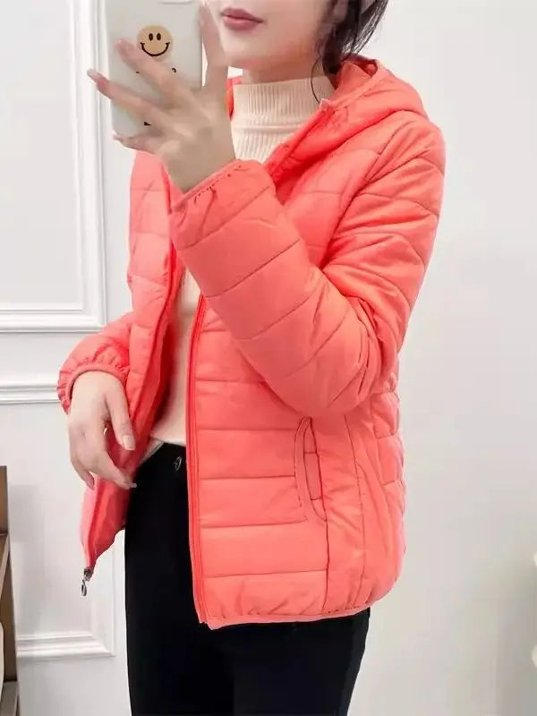 Minimalist Light Weight Women Down Cotton Jackets 2024 New Winter Korean Style Hooded Quilted Parkas Female Windbreaker Outwear-belleandkai.com