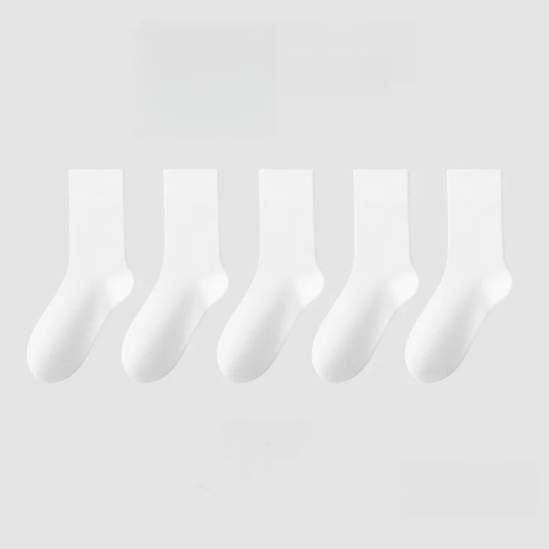 1/5 Pairs Cotton Socks Women Seamless Soft Crew Socks Medium Tube Long Loose Casual Solid Color Anti-Pilling Breathable-belleandkai.com