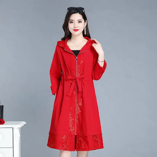 Spring Autumn New Solid Color Hooded Long Sleeve Windbreaker Women High Street Zipper Pockets Patchwork All-match Chic Coat-belleandkai.com