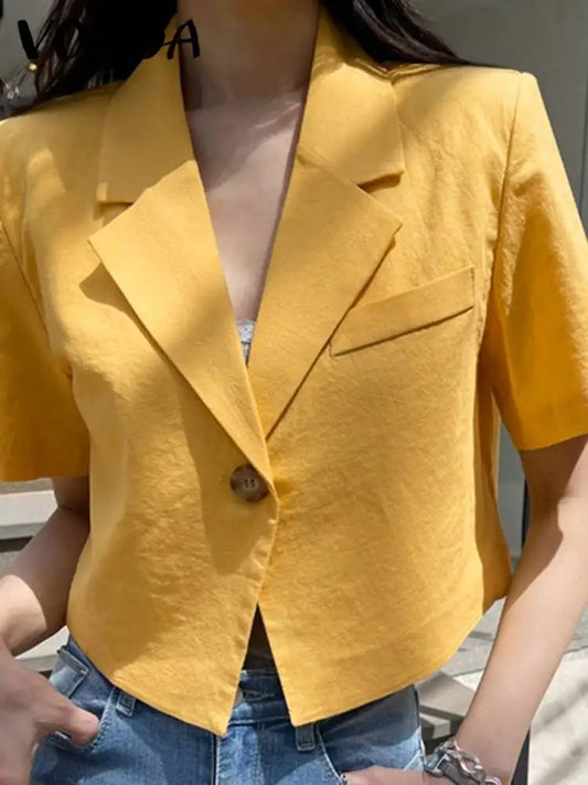 VONDA Elegant Summer Blazer Women Short Sleeve Suit Collar Coat 2024 Fashion Outwear Solid Color Casual Slim Button Tunic Tops-belleandkai.com