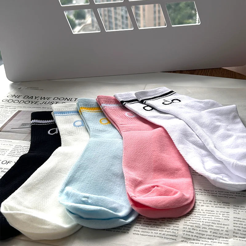 1/3/5 Pairs A* Mid Tube Yoga Socks Premium Cotton Unisex Breathable Comfortable Fitness Socks Set for Yoga Gym Sports All Season-belleandkai.com