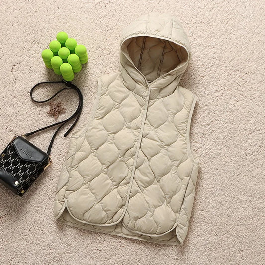 2024 New Arrivals Women Fashion Ultralight Thin Hooded Down Jackets Spring Winter Female Korean Slim Fit Sleeveless Puffer Coat-belleandkai.com