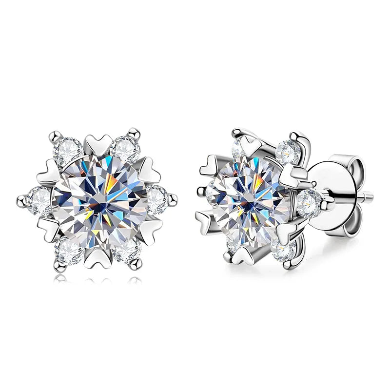 S925 silver moissanite snowflake earrings for women, fashionable and classic 6-claw design as a Valentine's Day gift for friends-belleandkai.com