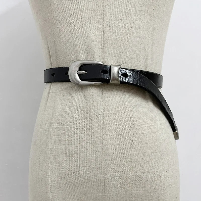 Momoluna Women Buckled Leather Belt Black 2 Cm Belt-belleandkai.com