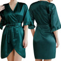 Dark Green Satin Team Bride Bridesmaid Robe Ruffle Wedding Bathrobe Gown Women Dressing Sleepwear Mother Maid of Honor Kimono-belleandkai.com