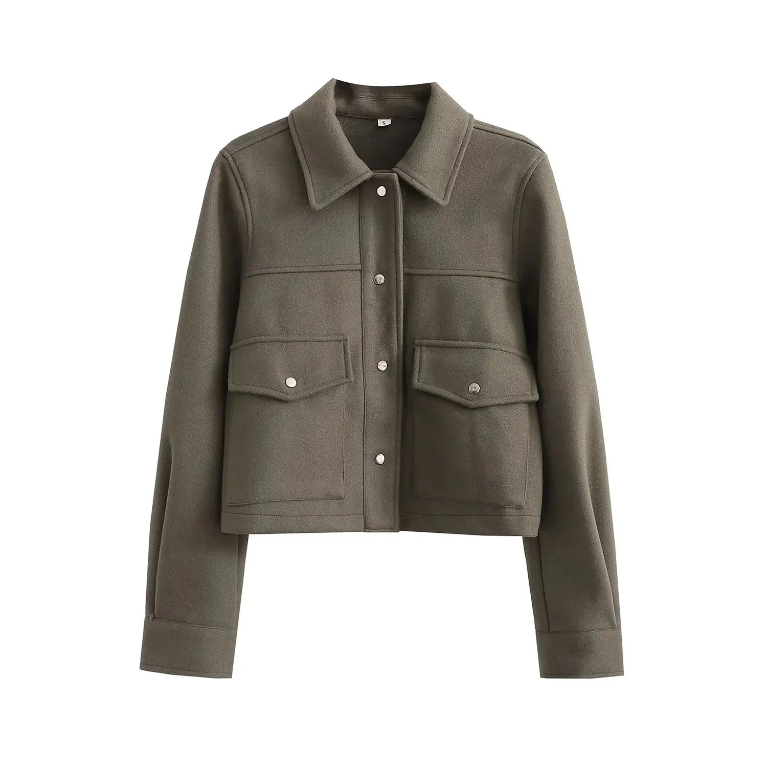 TRAFZA 2024 Autumn Winter Female Street Fashion Solid Jackets Causal With Pockets Button Down Turn Down Collar Elegant Coats-belleandkai.com