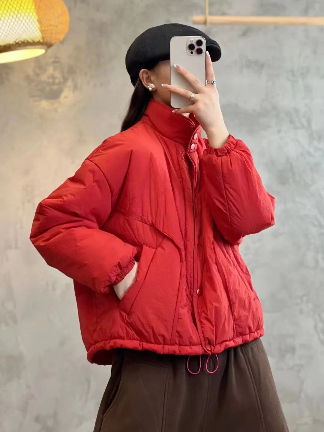 Solid Color Single Breasted Down Coat Winter New Loose Coat Women's Style Casual Warmth Thickened Down Jacket-belleandkai.com