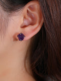 BOROSA New Arrival Silver Color Rough Natural Amethyst Earrings Claw Setting Crystal Stone Stud Earrings Women GH013-belleandkai.com