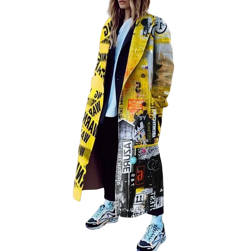 2025 Spring Autumn Lapel Wool Blends Coat Loose Mid-length Cartoon Character Printing Leisure Coat Fashion Women's LHX3548-belleandkai.com
