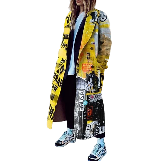 2025 Spring Autumn Lapel Wool Blends Coat Loose Mid-length Cartoon Character Printing Leisure Coat Fashion Women's LHX3548-belleandkai.com