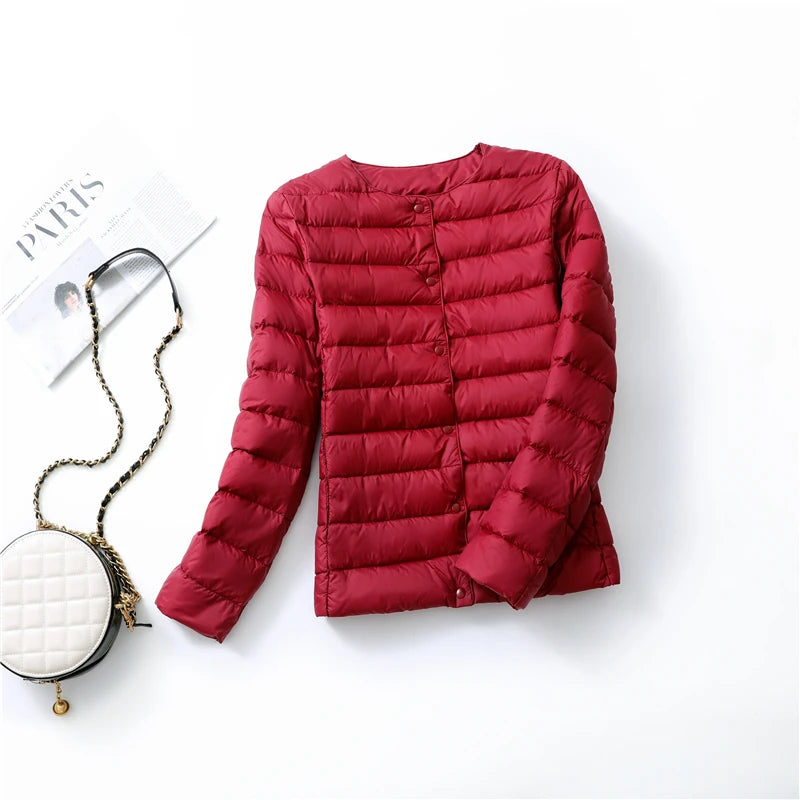 2023 New Arrivals Autumn Winter Warm Women White Duck Down Slim Jackets Female Fashion Ultra Lightweight Packable Puffer Coats-belleandkai.com