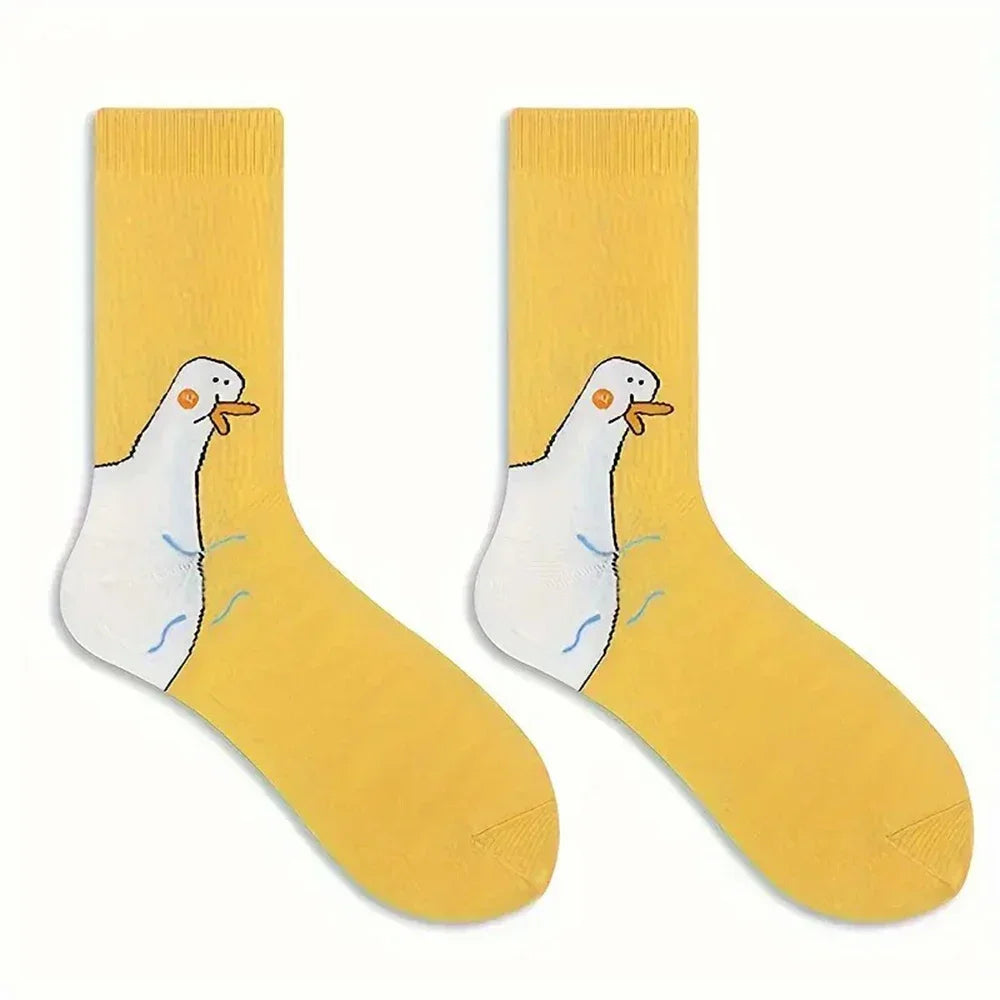 10 Pairs Cartoon Women Socks Fashionable And Versatile Cute Design Funny Goose Breathable Soft Comfortable Women Casual Socks-belleandkai.com