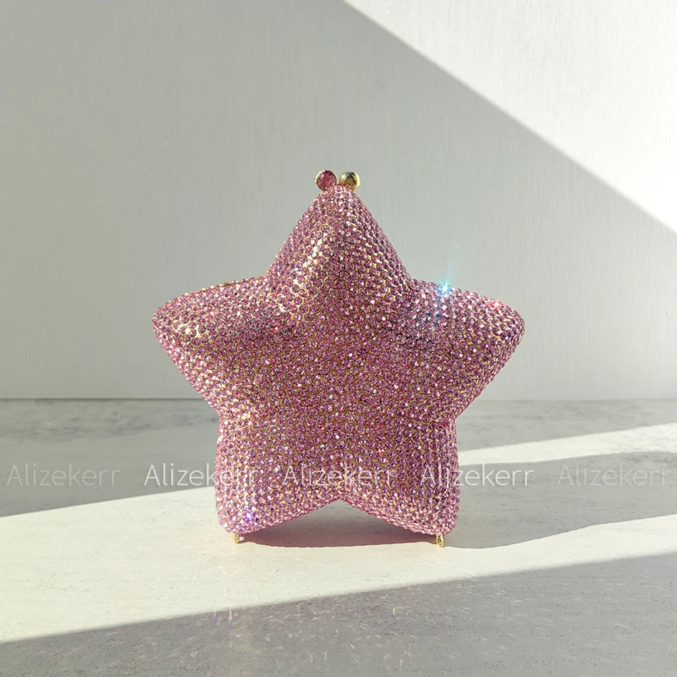 Alizekerr Star Shaped Crystal Evening Bags Women 2024 Boutique Gorgeous Gradient Colour Diamond Mini Clutch Purses Wedding Party-belleandkai.com