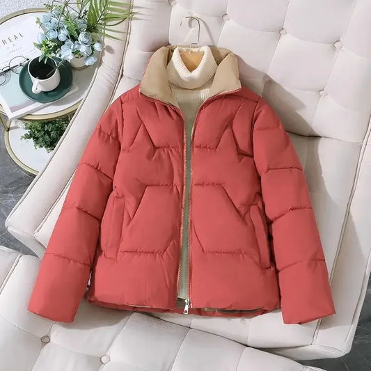 Women's Thickened Short Cotton Jacket 2025 Loose Fit Stand Collar Autumn Winter Fashion Outerwear Versatile Cotton Coat-belleandkai.com