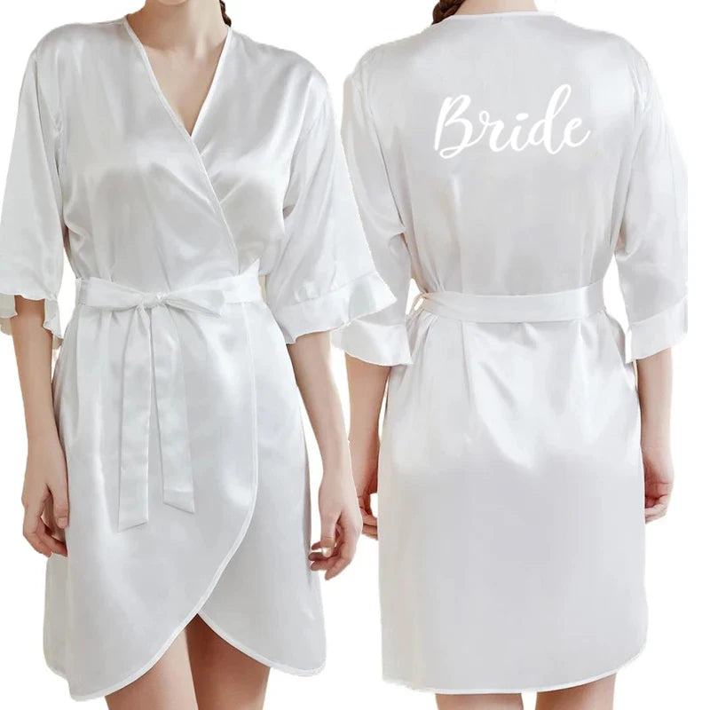Rose Gold Women Bathrobe White Letter Bride Bridesmaid Mother Maid of Honor Get Ready Bridal Party Robes Gifts Dressing Gown-belleandkai.com