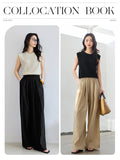 VIMLY Summer Long Baggy Pant 2025 Women's Elastic High Waist Loose Wide Leg Casual Full Length Trouser Woman Clothing M9877-belleandkai.com