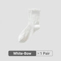 Women White Cream Lace Stackable Mid Calf Socks Bow Heart Star Design K-Style Spring Summer Thin Socks-belleandkai.com